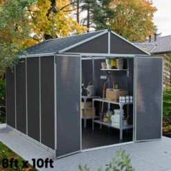 Palram Canopia Rubicon Dark Grey Shed 8ft Wide -Boo Greenhouses Shop PRRS811