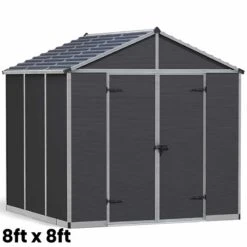Palram Canopia Rubicon Dark Grey Shed 8ft Wide -Boo Greenhouses Shop PRRS84